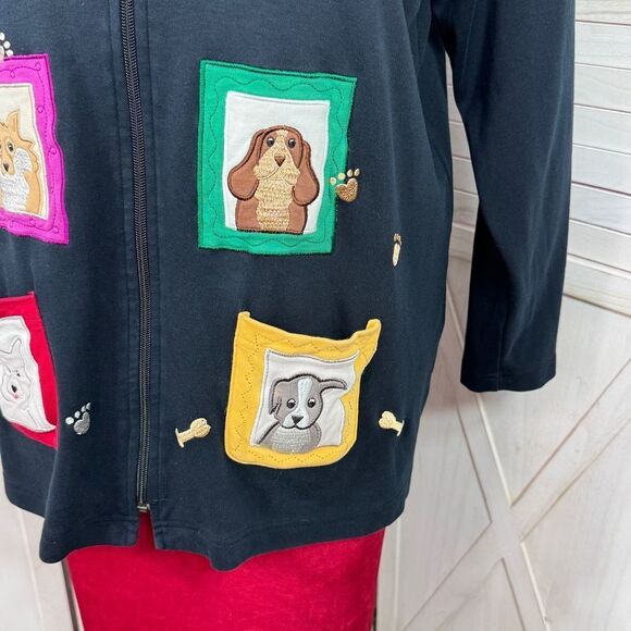 Bechamel Dog Lover Embroidered Patches Full Zip Cardigan Jacket Blue Large - Picture 6 of 11